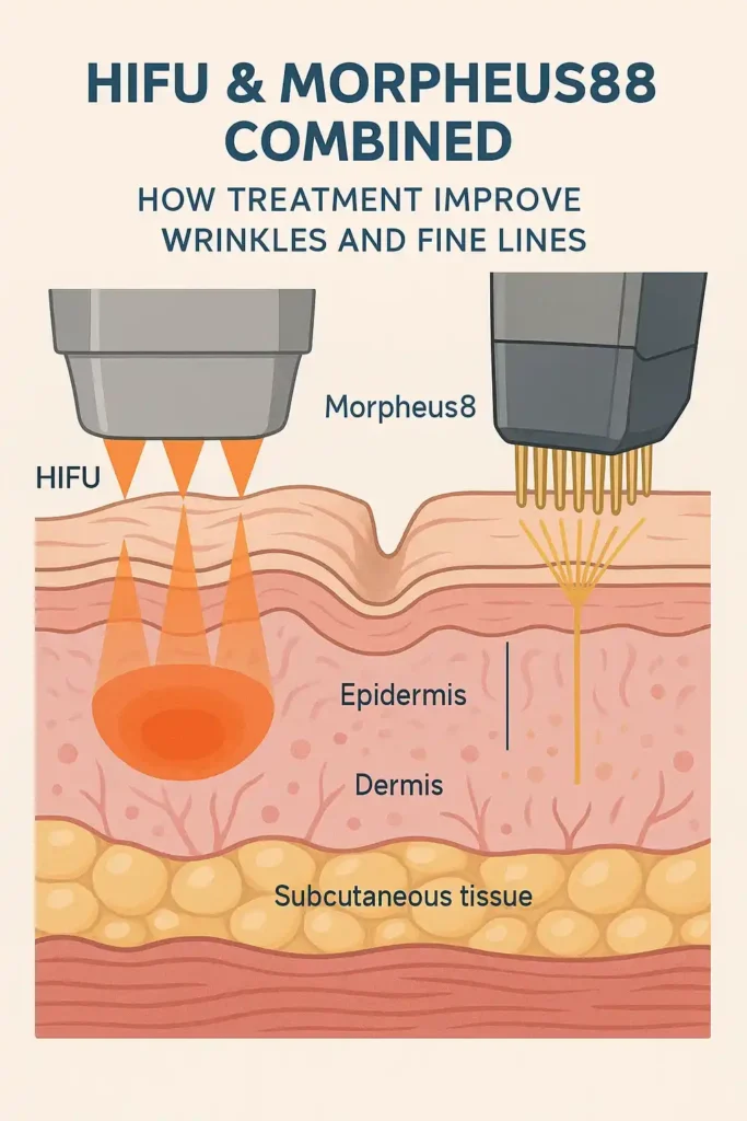 Diagram showing HIFU & Morpeus8 Berkhamsted and the benefits for reduction in wrinkles and fine lines
